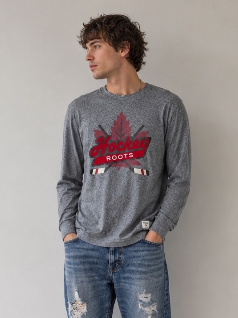 Roots Hockey Roots Grey Long Sleeve Graphic Tee Men’s L / Unisex